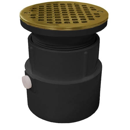 Jones Stephens 4in. PVC Over Pipe Fit Drain Base with 3-1/2in. Plastic Spud and 5in. Polished Brass Strainer D53415